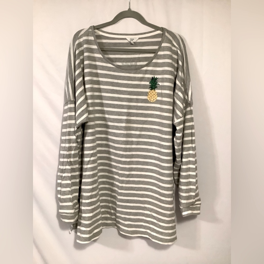 CROWN and Ivy Pineapple Gray and White Striped Tunic